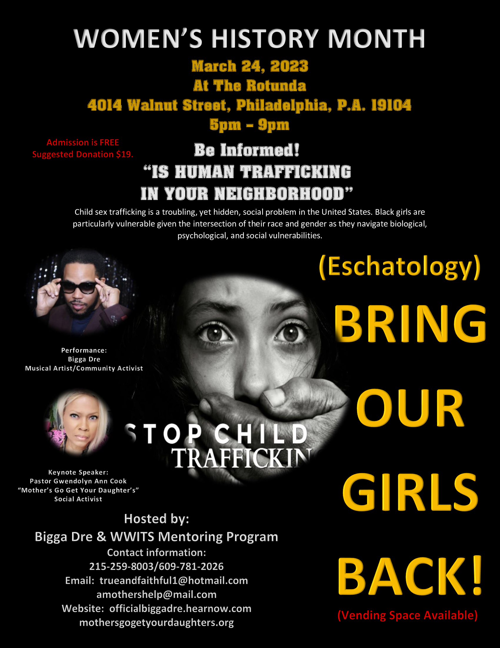 The Rotunda - In-person! Bigga Dre presents: Philadelphia "  WOMEN'S HISTORY MONTH" Human Trafficking Awareness Event  "Bring Our Girls Back"